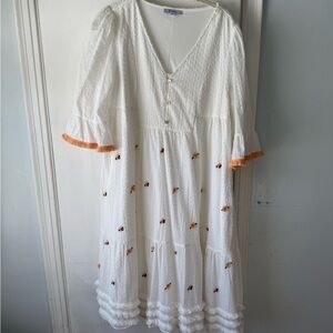 Polagram White Dress with Orange Accents
